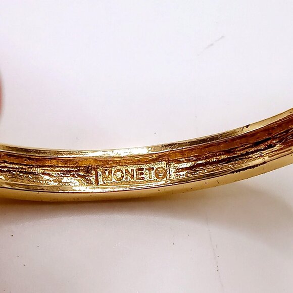 Monet Bracelet Stretchy Floral Gold-Tone Metal Rhinestones Faux Pearls Bangle 7" - Picture 5 of 13